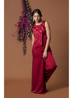 MEHAK MURPANA - Red Embroidered Jumpsuit