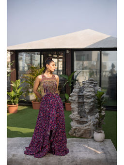 MEHAK MURPANA - Blue Layered Gown with Hanging Chains