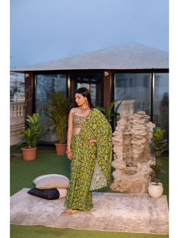 MEHAK MURPANA - Green Choli with Draped Saree with Stitched Blouse