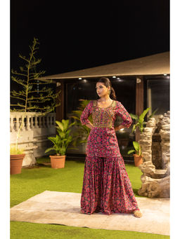 MEHAK MURPANA - Pink Short Kurta with Sharara (Set of 2)