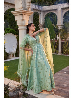 MEHAK MURPANA - Sea Green Mirror Embroidered Anarkali (Set of 2)