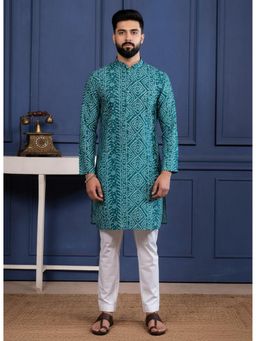 Gahan - Teal Cotton Digital Printed Pattern Featuring Traditional Bandhani Kurta