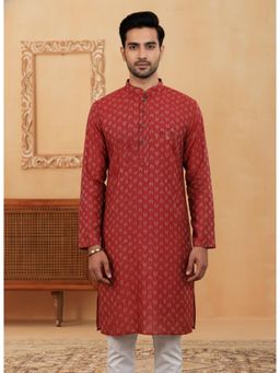 Gahan - Mens Red Cotton Woven Kurta
