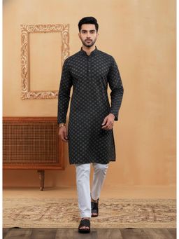 Gahan - Mens Black Cotton Woven Kurta