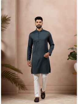 Gahan - Grey Cotton Jacquard Sequence Kurta