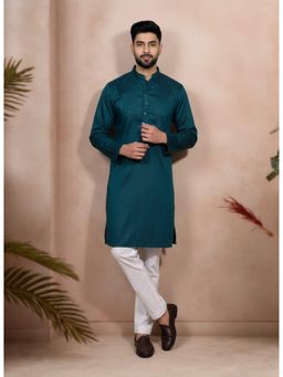 Gahan - Teal Cotton Jacquard Sequence Kurta