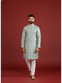 Gahan - Blue Cotton Digitally Printed Pattern Featuring of Traditional Indian Art Kurta