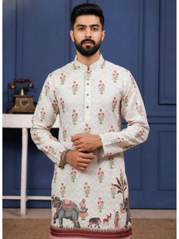 Gahan - Cream Cotton Digital Print On Embroidered With Animal Print Kurta