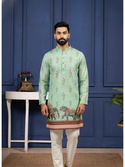 Gahan - Pista Cotton Digital Print On Embroidered With Animal Print Kurta