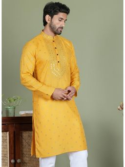 Gahan - Mens Yellow Jacquard Embellished Kurta