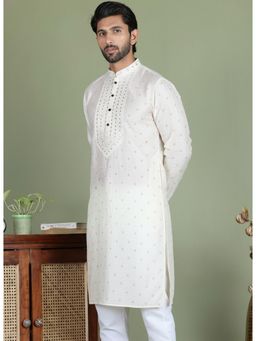 Gahan - Mens White Jacquard Embellished Kurta
