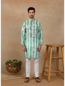 Gahan - Mens Green Pure Linen Printed Kurta