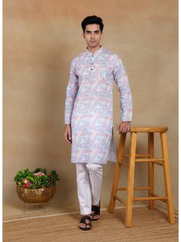 Gahan - Mens Multicolour Pure Linen Printed Kurta