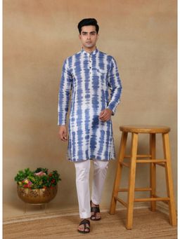 Gahan - Mens Blue Pure Linen Printed Kurta