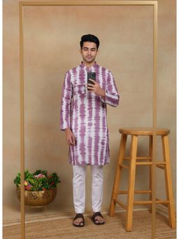 Gahan - Mens Purple Pure Linen Printed Kurta