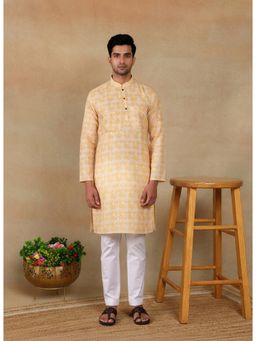 Gahan - Mens Yellow Pure Linen Floral Kurta