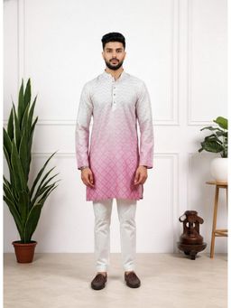 Gahan - Pink Cotton Ombre Print On Embroidered With Ethnic Motif Kurta