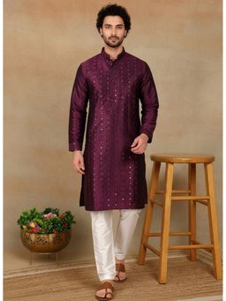 Gahan - Mens Purple Art Silk Embellished Kurta