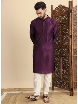 Gahan - Mens Purple Art Silk Embroidered Kurta