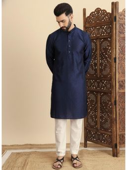 Gahan - Mens Navy Art Silk Embroidered Kurta