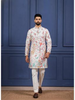 Gahan - Cream Cotton Digital Print On Embroidered With Animal Print Kurta