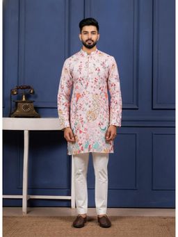 Gahan - Pink Cotton Digital Print On Embroidered With Animal Print Kurta