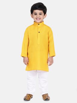 BownBee - Stand Collar Cotton Kurta Pyjama- Yellow (Set of 2)