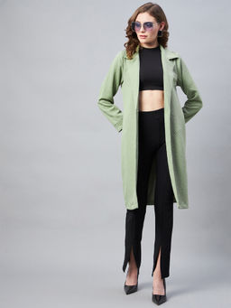 StyleStone - Women Olive Polyester Jacquard Self Design Overcoat