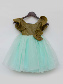 Fayon Kids - Golden Shimmer And Aqua Glitter Net Frock