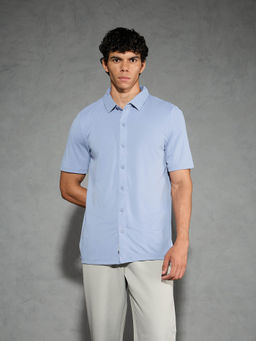 Technosport - Blue Men Solid Regular Fit Spread Collar Shirt
