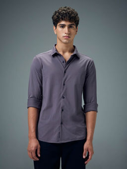 Technosport - Purple Men Solid Regular Fit Spread Collar Casual Shirt