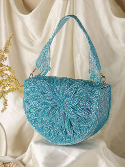 SWISNI - Women Blue Embellished/Sequined Clutch (M)