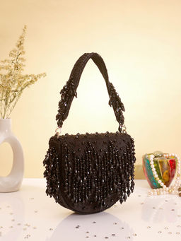 SWISNI - Classy Black Clutch with Detachable Strap For Women (M)