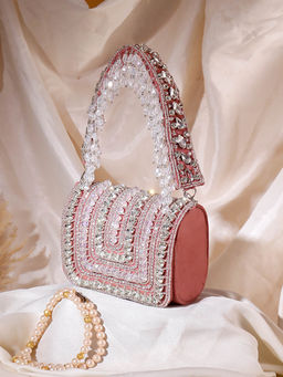 SWISNI - Pink Clutch with Detachable Strap For Women (M)