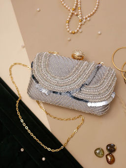 SWISNI - Grey Clutch with Detachable Strap (M)