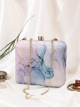 SWISNI - Printed Women Traditional Designer Purple Clutch with Detachable Strap (M)