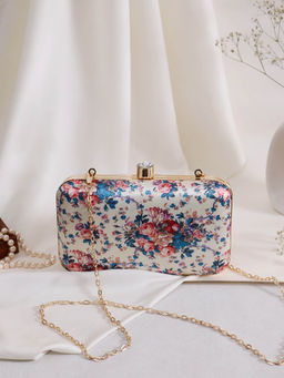 SWISNI - Pink Blossom Digital Printed Clutch with Detachable Strap (M)