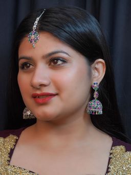 Niscka - Multicolor American Diamond Maang Tikka with Earrings
