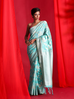Beatitude - Blue Banarasi Saree with Unstitched Blouse