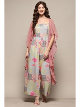 Biba - Women Blue Polyester Printed Jumpsuit and Shrug (Set of 2)