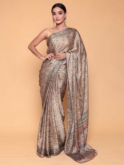 Zari Jaipur - Brown Color Silk Fabric Saree with Unstitched Blouse