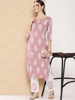Yufta - Mauve Paisley Print Kurta with Pant (Set of 2)