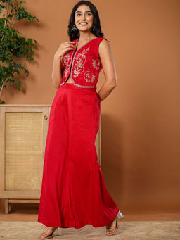 Yufta - Cotton Silk Waist Coat Co-Ord with Attached Cotton Lining (Set of 2)