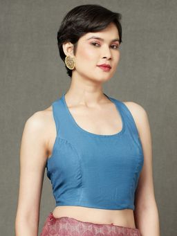 Fabindia - Blue Viscose Silk Solid Blouse