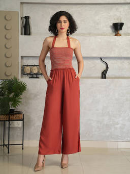 DEBONATELLA - Women Red Textured Rayon Jumpsuit