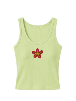 PAST MODERN - Women Green Embroidered Cotton Tank Top