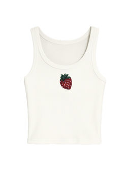 PAST MODERN - Women White Embroidered Cotton Tank Top