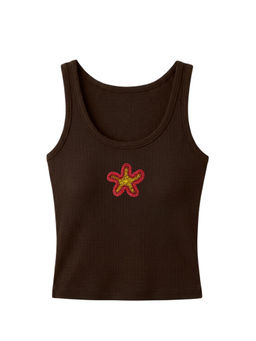 PAST MODERN - Women Brown Embroidered Cotton Tank Top