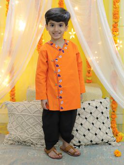 BownBee - Embroidery Front Open Cotton Kurta with Dhoti Boys Orange (Set of 2)