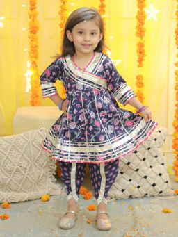 BownBee - Pure Cotton 3/4Th Sleeve Anarkali Kurta with Dhoti Blue (Set of 2)